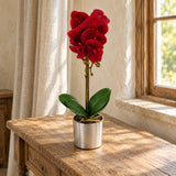 46cm Artificial Orchid Red with Silver Pot
