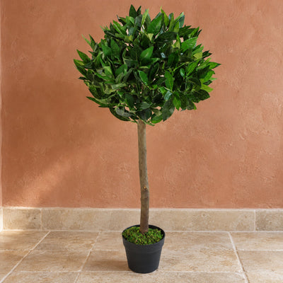 Artificial Bay Laurel Ball Topiary Tree - Straight Natural Trunk