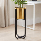 Tall Black Stand with Gold Metal Planter 62cm x 18cm