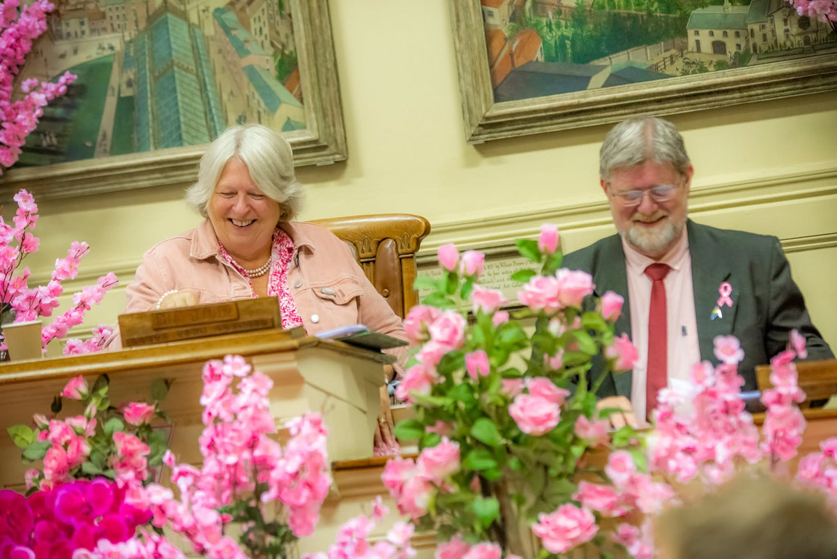 Turn Louth Pink at Sessions House with Leaf pink blossom trees – councillors among pink roses and blossom