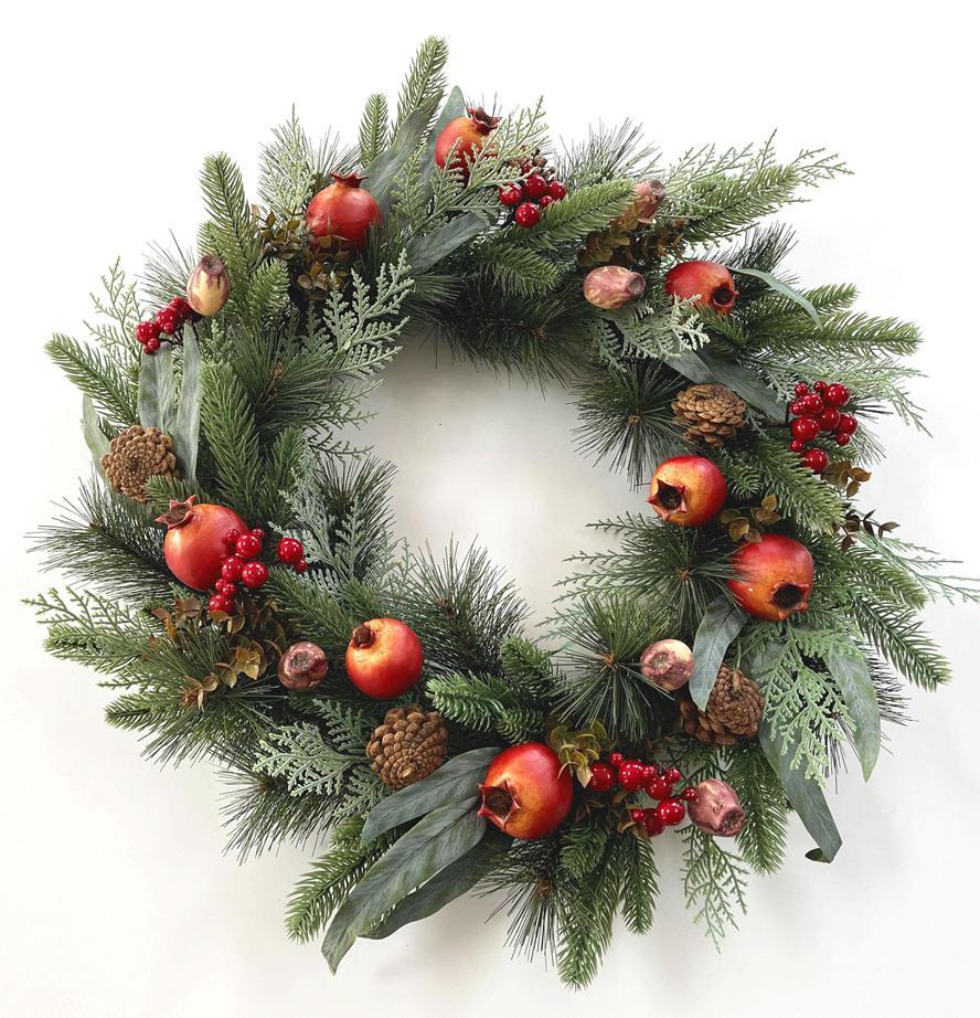 60cm Artificial Christmas Pomegranate and Red Berry Wreath – image 2
