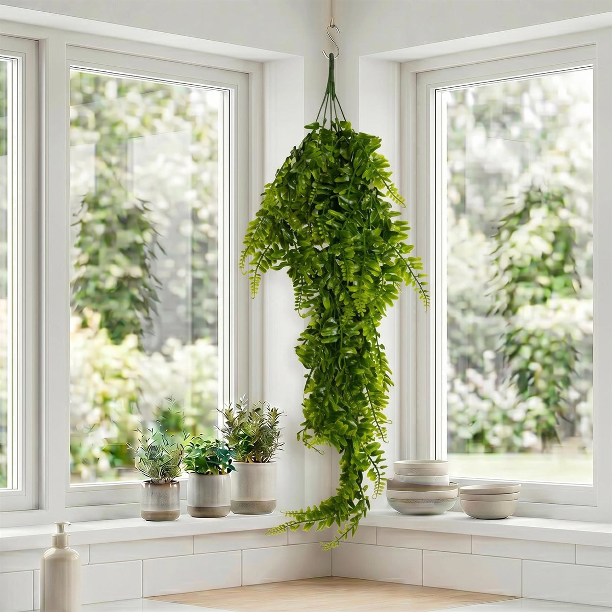 75cm Artificial Trailing Fern Bush Hanging Faux Greenery Plant – image 2