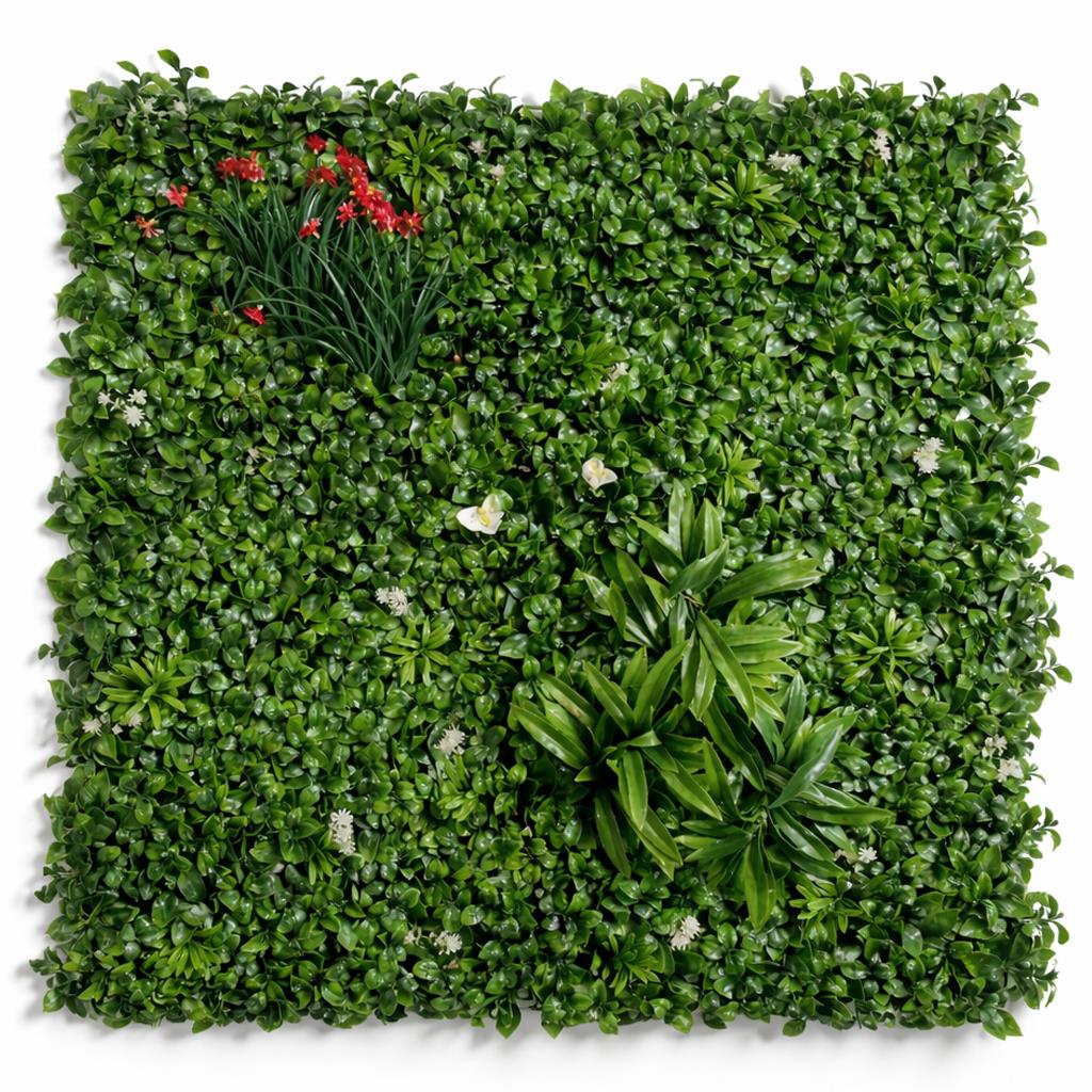 100cm Artificial Mixed Foliage Green Wall Panel with Floral Detail Faux Living Wall