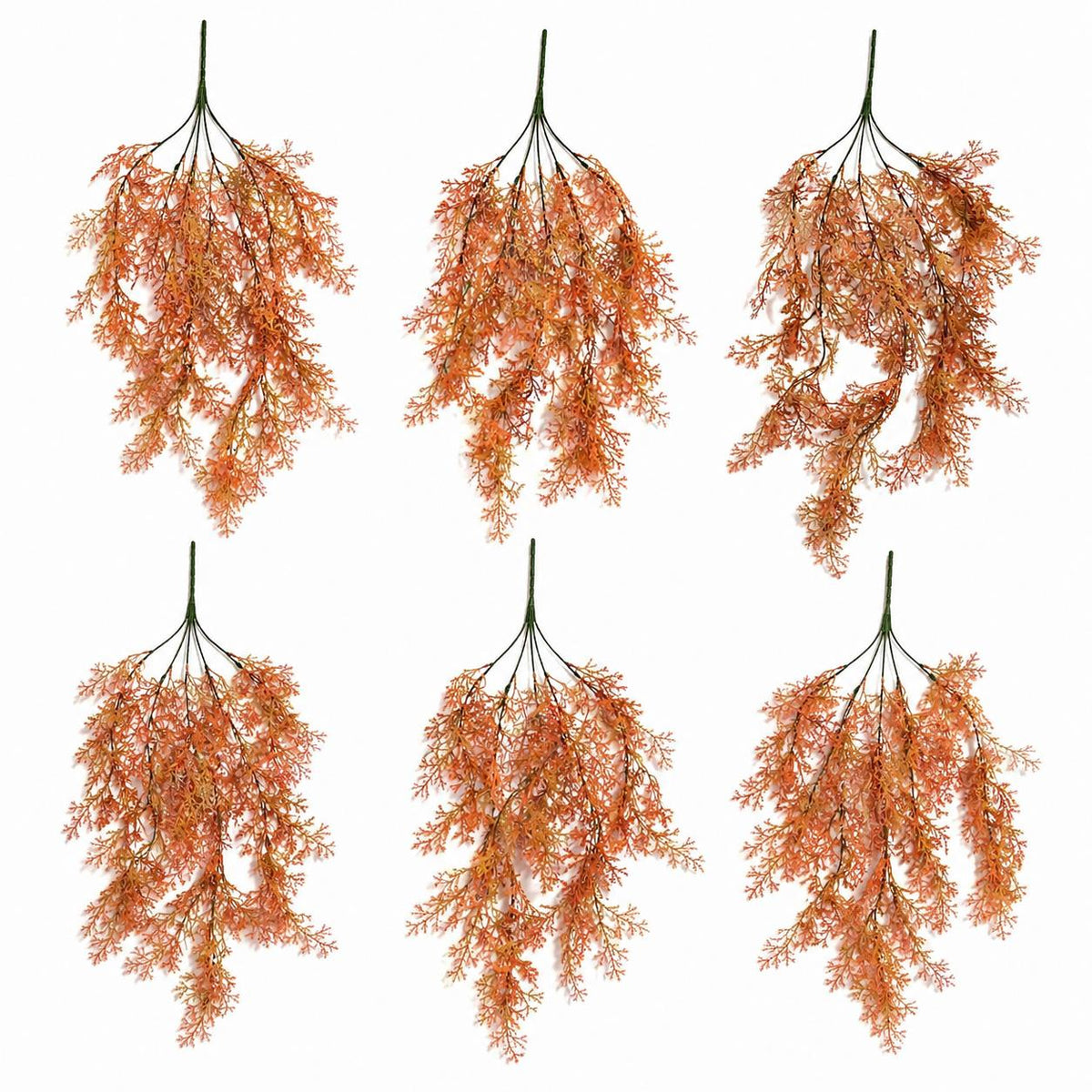 80cm Artificial Coral Fern Trailing Plant Autumn Orange Hanging Foliage - Pack of 6