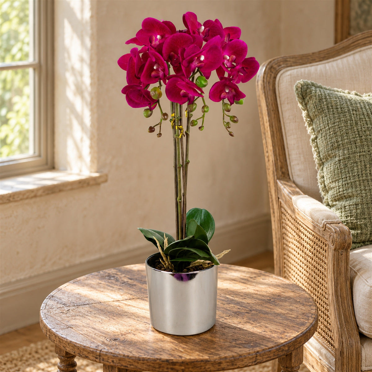 52cm Artificial Orchid Large - Dark Pink / Silver