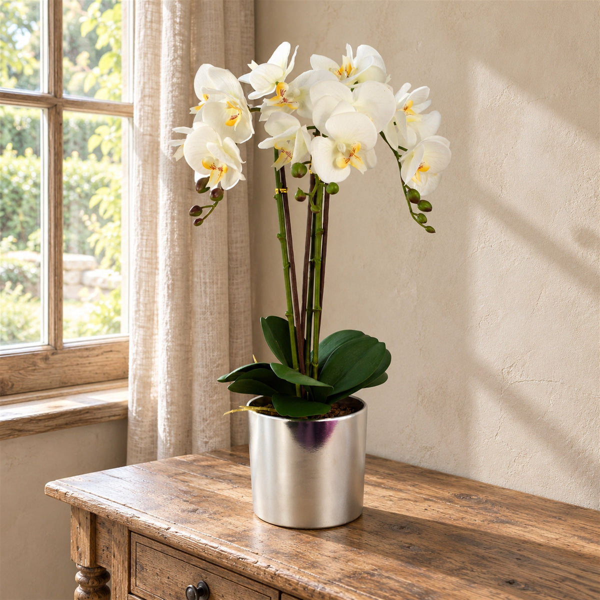 52cm Artificial Orchid Large -White / Silver