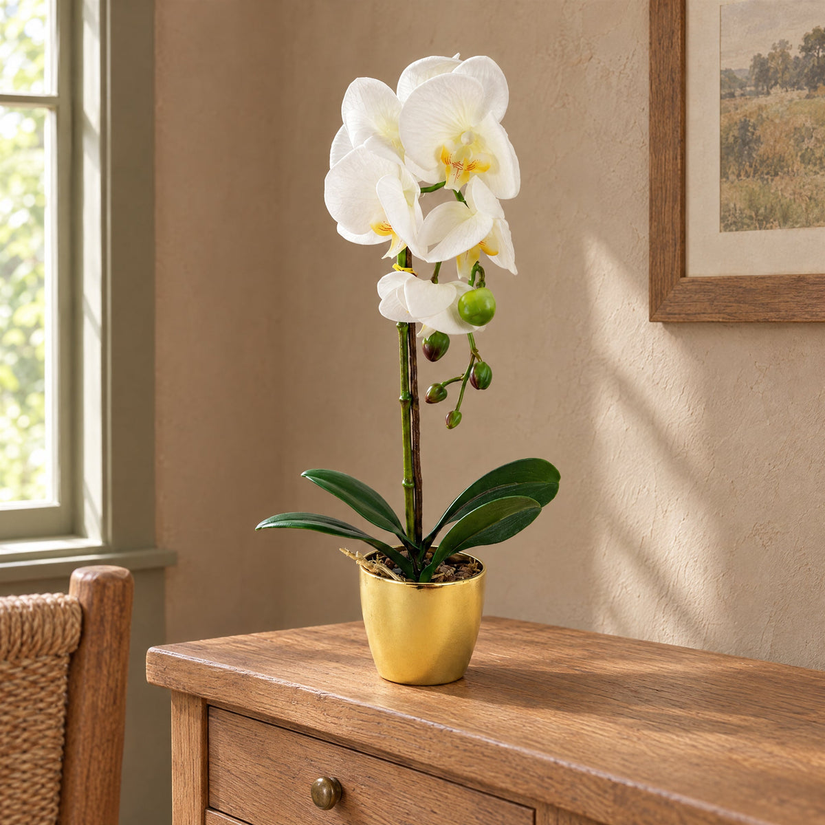 46cm Artificial Orchid Dark White / Silver