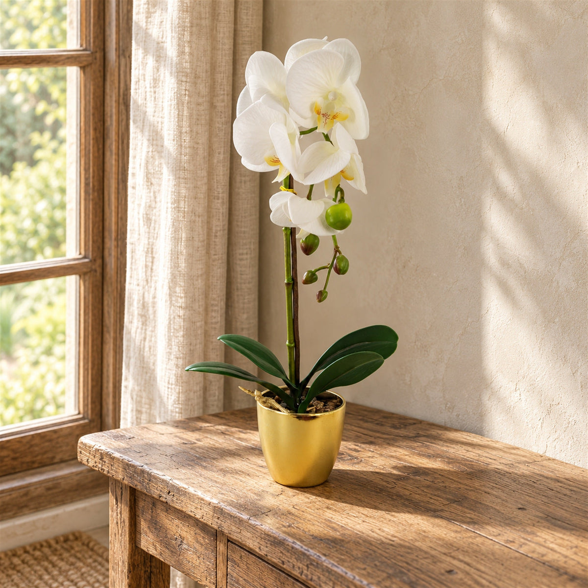 46cm Artificial Orchid Dark White / Silver