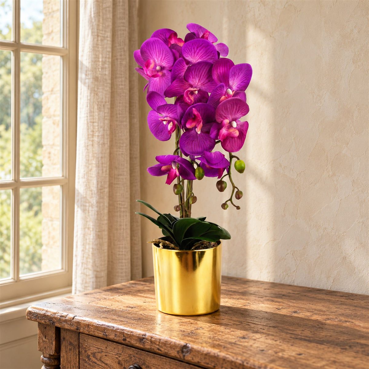52cm Artificial Orchid Large - Purple / Gold