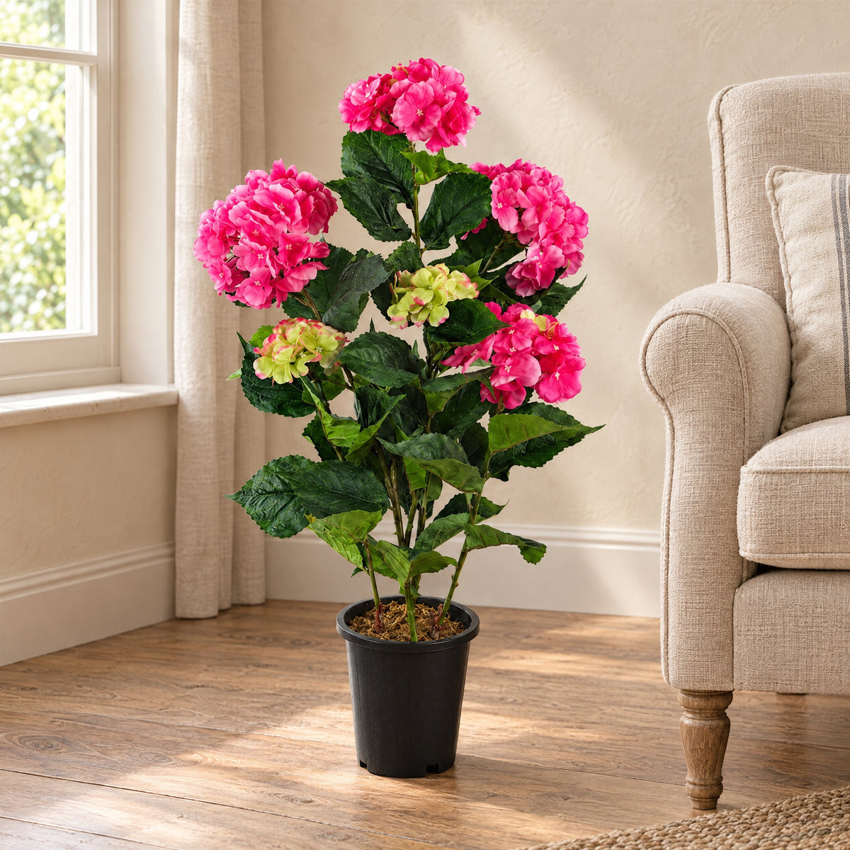 90cm Artificial Hydrangea Plant Pink with 200 Flowers