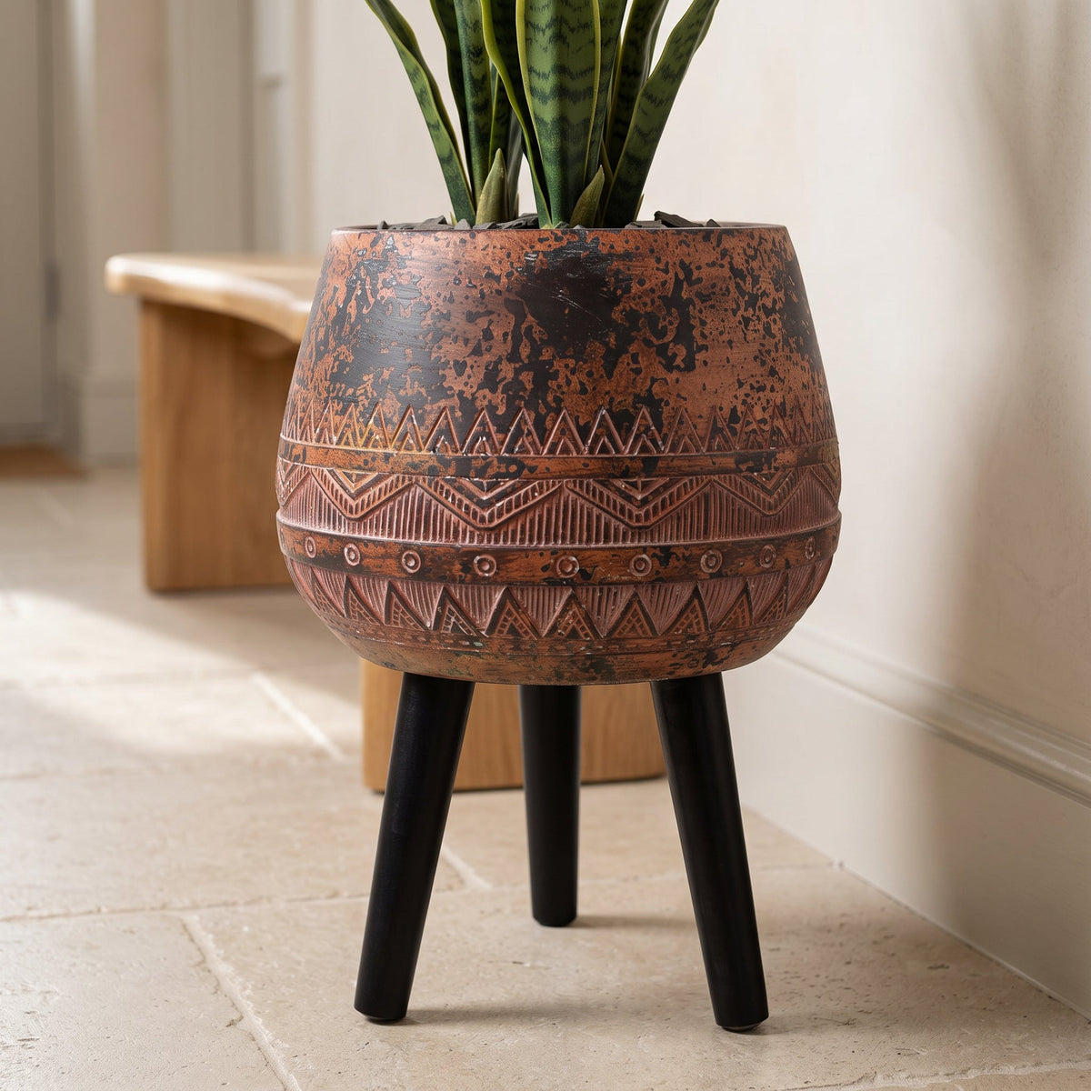 44cm x 30cm Large Zaturn Planter Brown / Black with Legs