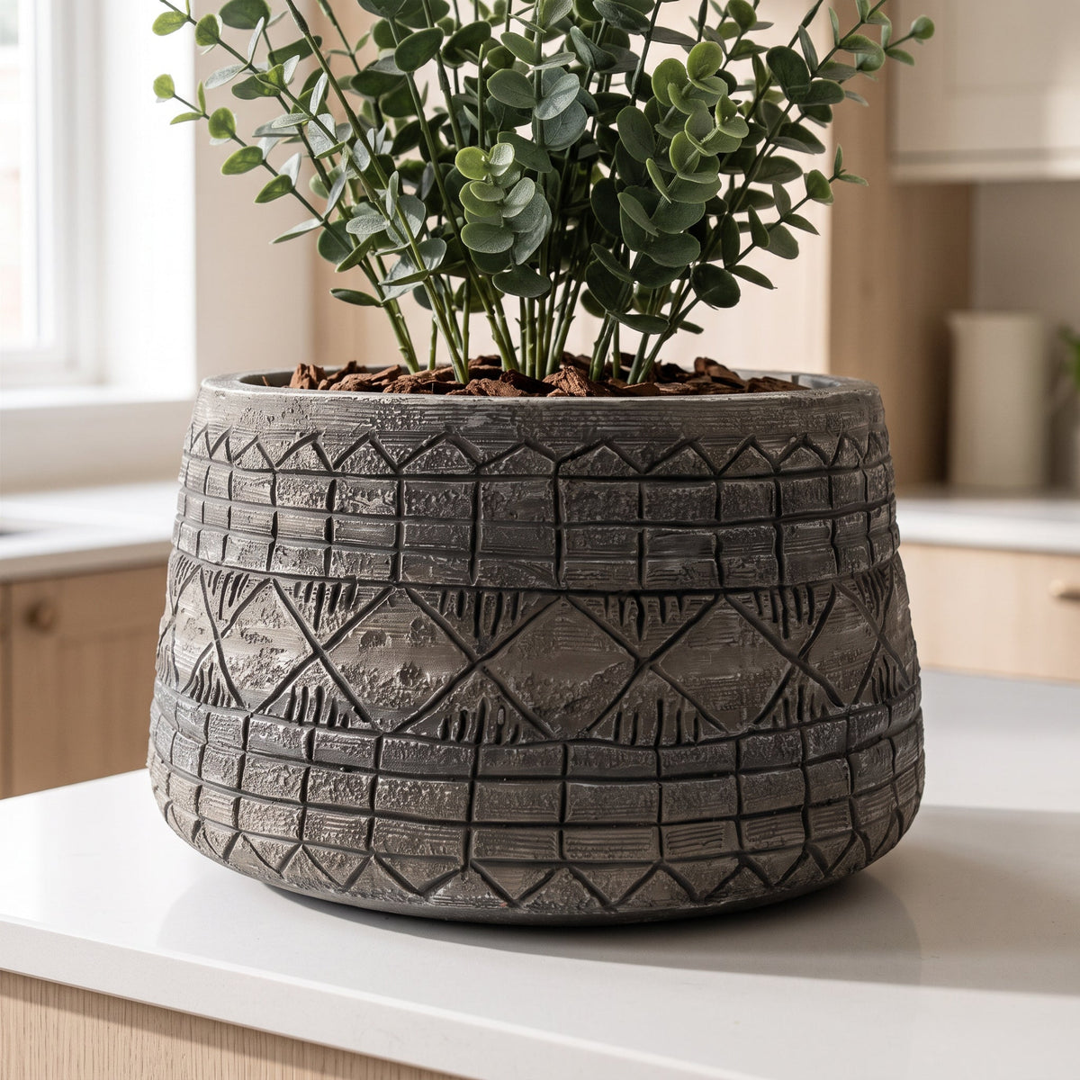 22cm x 37cm Large Grey Gliese Embossed Planter