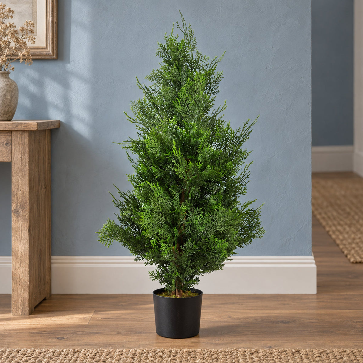 90cm Artificial Cypress Topiary Tree With Natural Wood Trunk