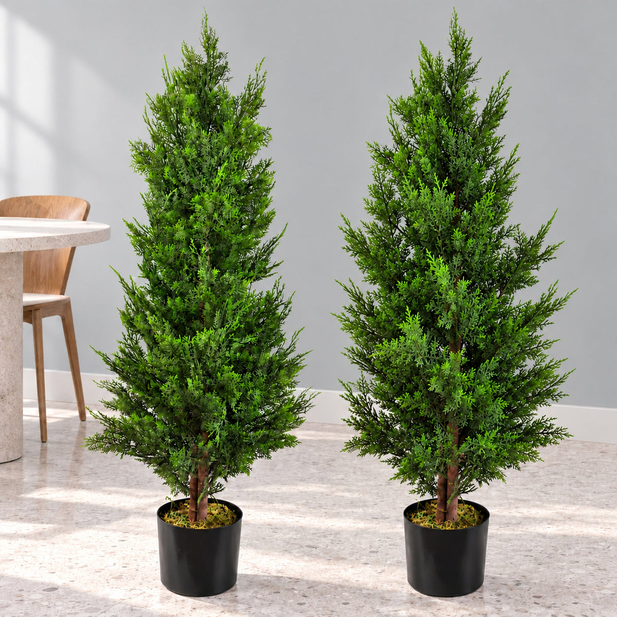 90cm Artificial Cypress Topiary Tree With Natural Wood Trunk
