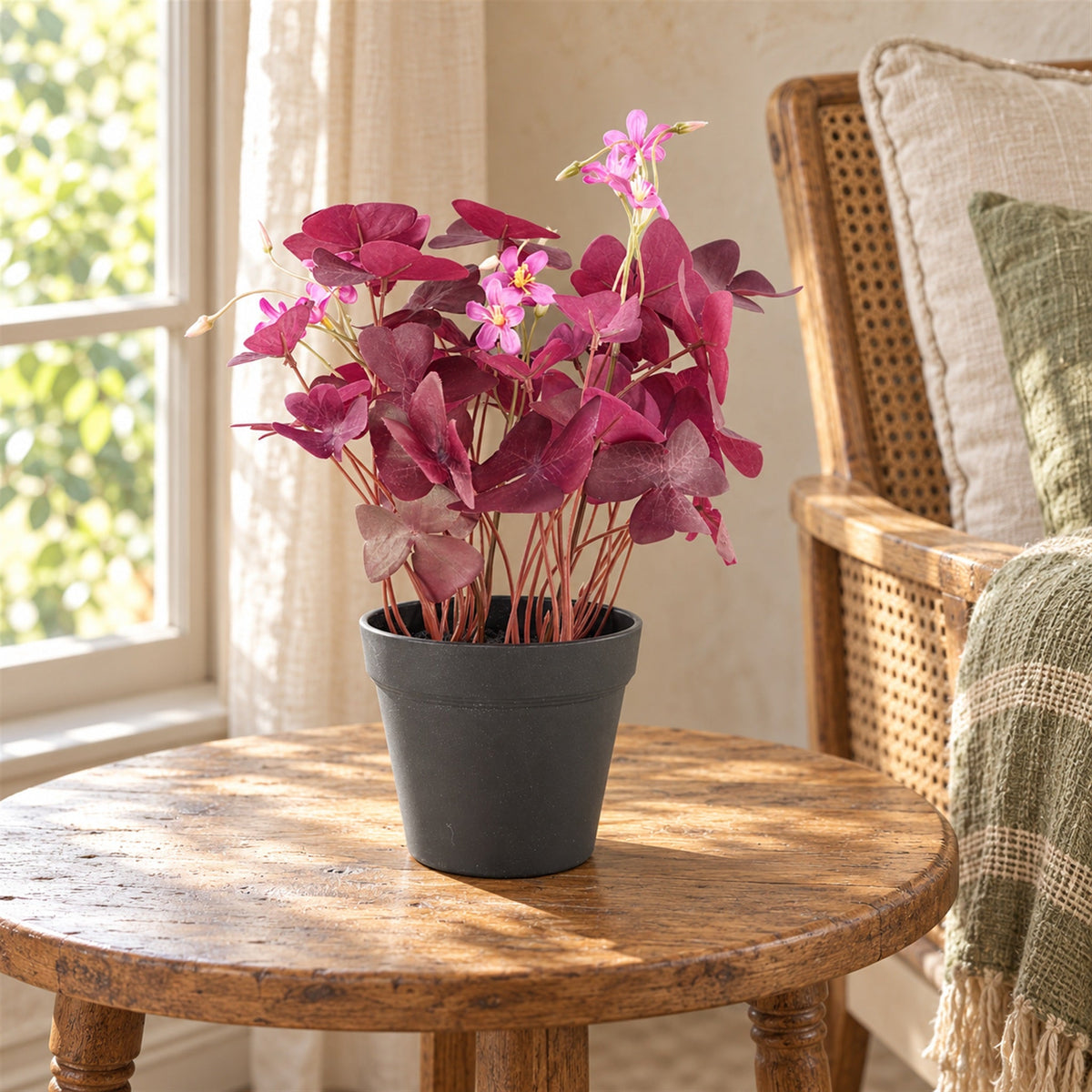 30cm Artificial Plant Purple Shamrock Pink Flowers Potted