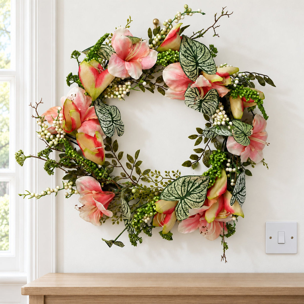60cm Artificial Pink Lily Wreath
