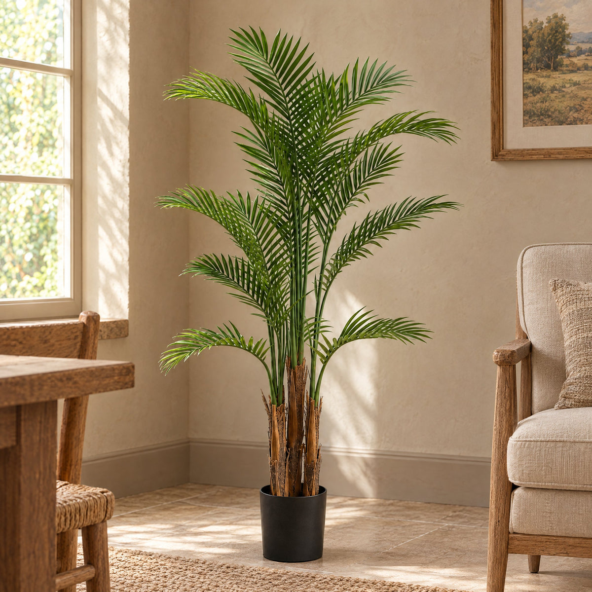 125cm UV Resistant Artificial Raphis Palm Tree with Natural Trunk