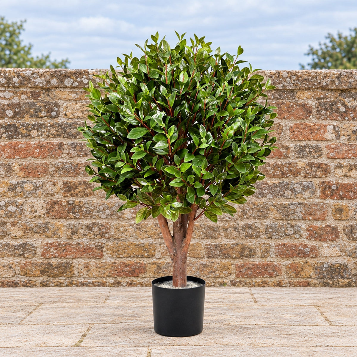 90cm UV Resistant Gloxinia Ball Topiary - 1608 Leaves, Natural Trunk