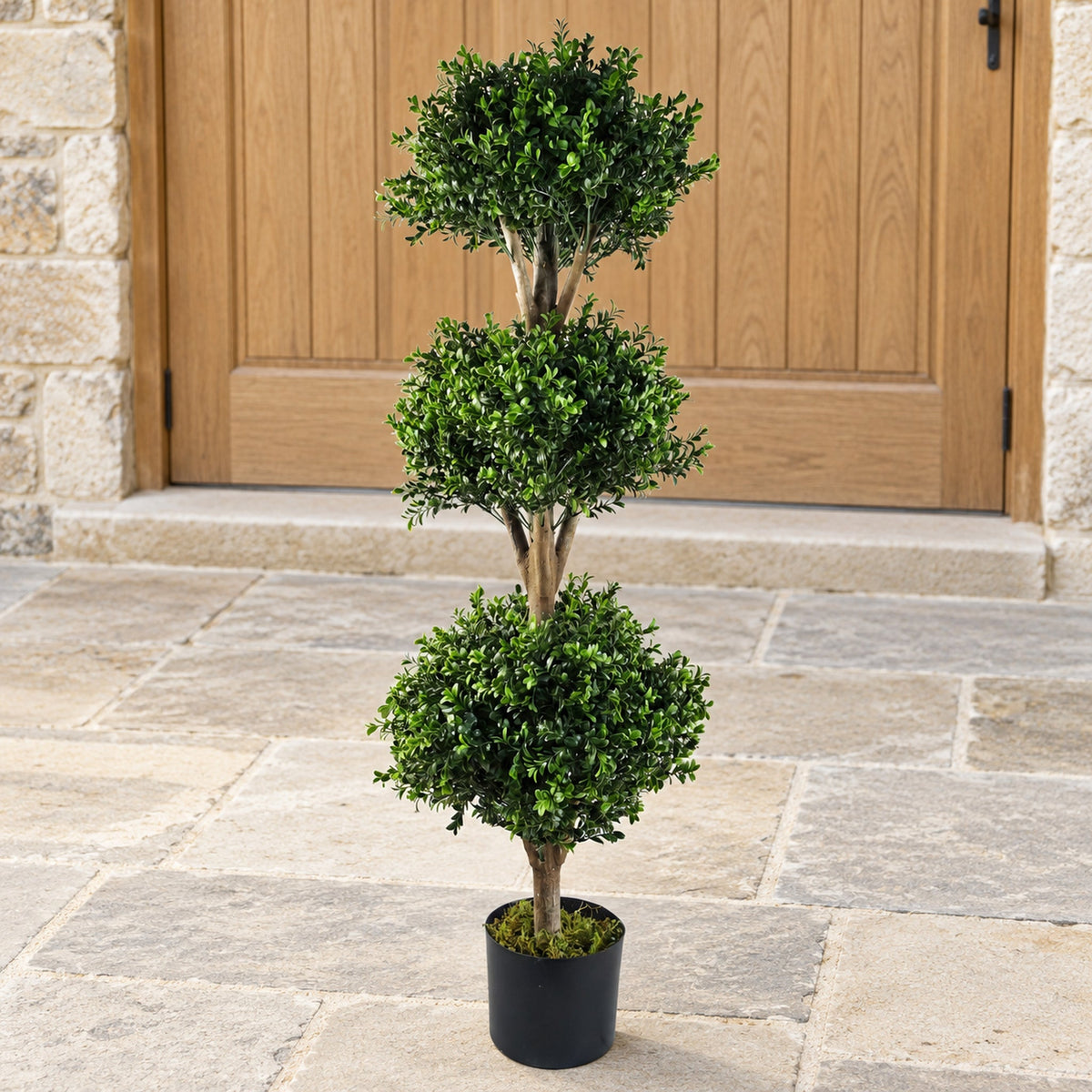 120cm Buxus Triple Ball Artificial Tree UV Resistant Outdoor Topiary