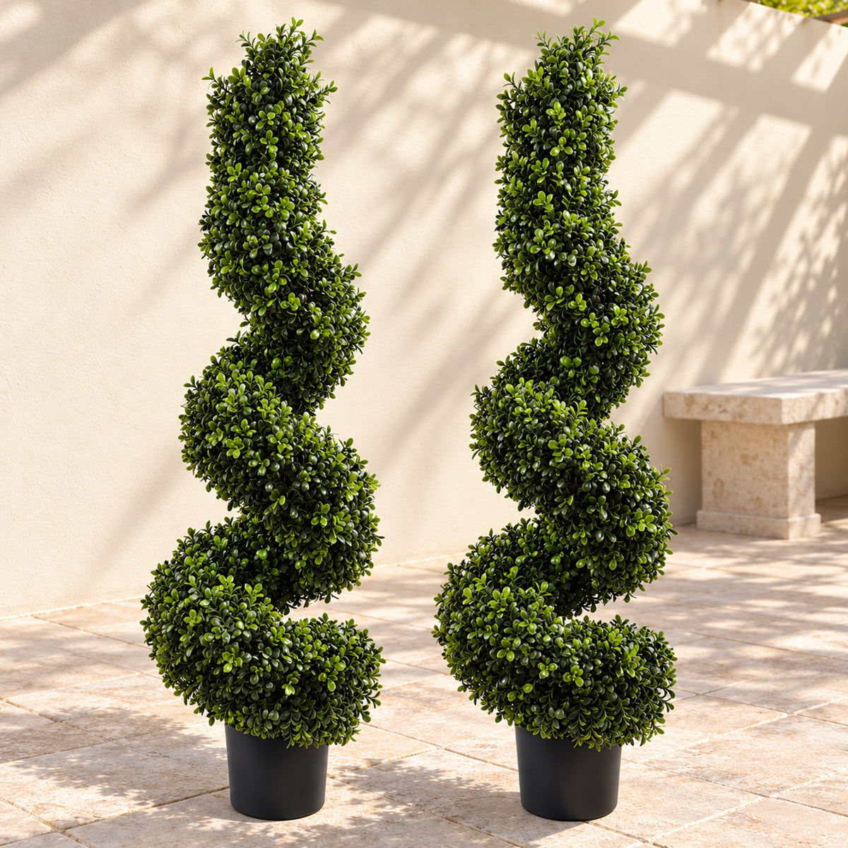 120cm Spiral Boxwood Artificial Tree UV Resistant Outdoor