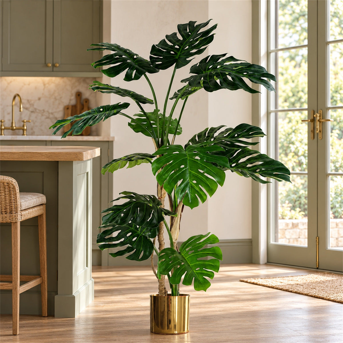 150cm (5ft) Luxury Artificial Monstera Plant Black Pot