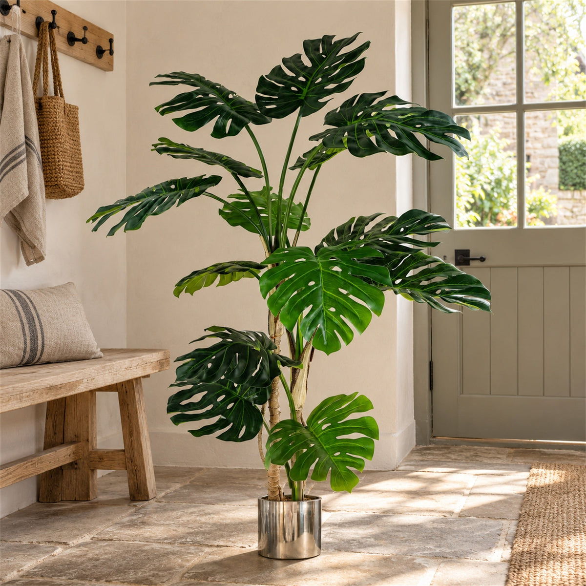150cm (5ft) Luxury Artificial Monstera Plant Black Pot