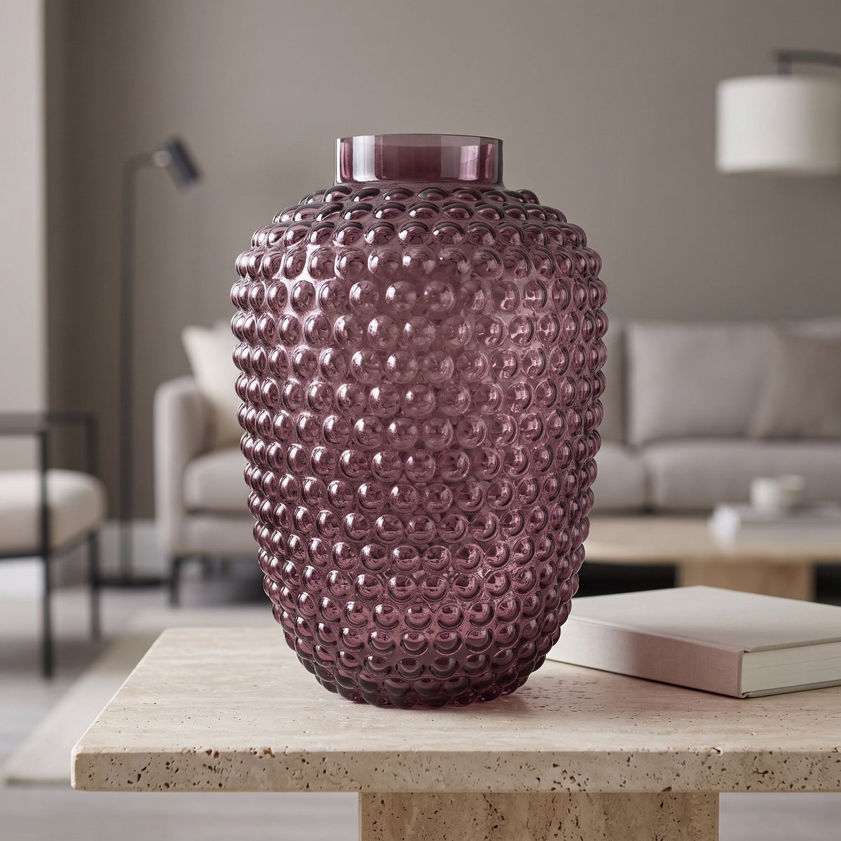 30cm Mulberry Purple Bubble Glass Vase