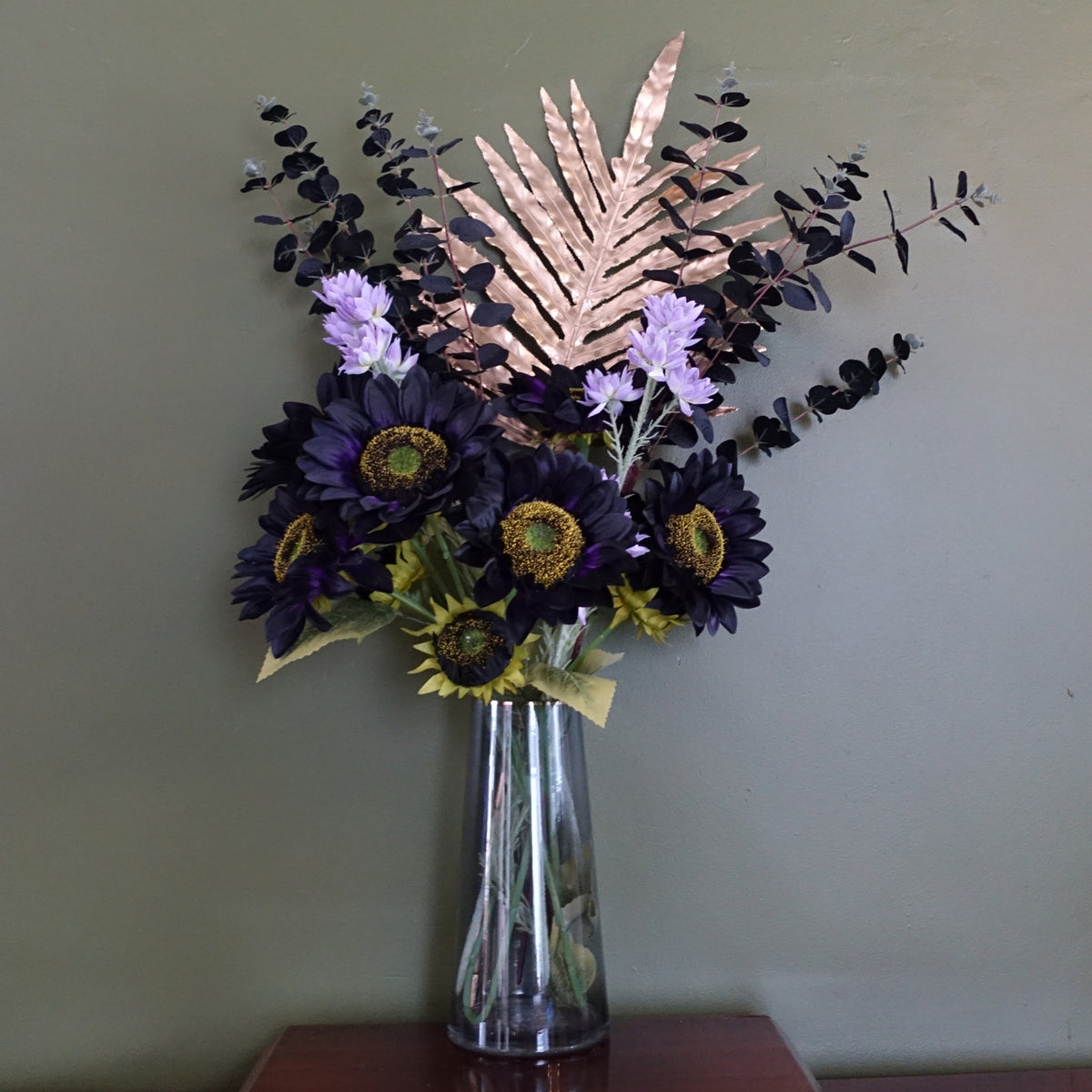 28cm Gold Rim Smoke Grey Glass Vase – image 5