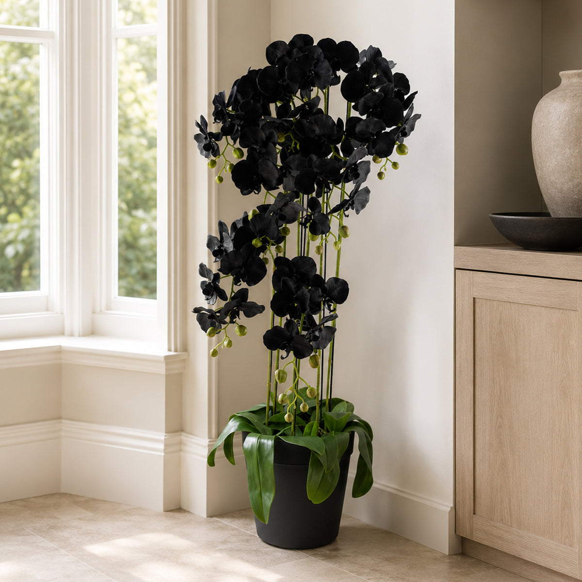 110cm Large Black Orchid Plant - Artificial - 41 REAL TOUCH flowers – image 2