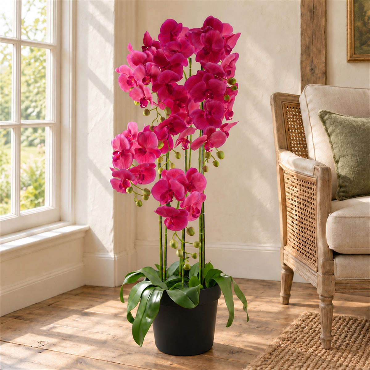 110cm Large Pink Orchid Plant - Artificial - 41 REAL TOUCH flowers