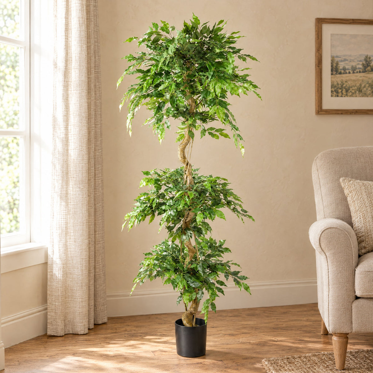 180cm Artificial Fruticosa Ficus Triple Ball Topiary - 1984 Leaves