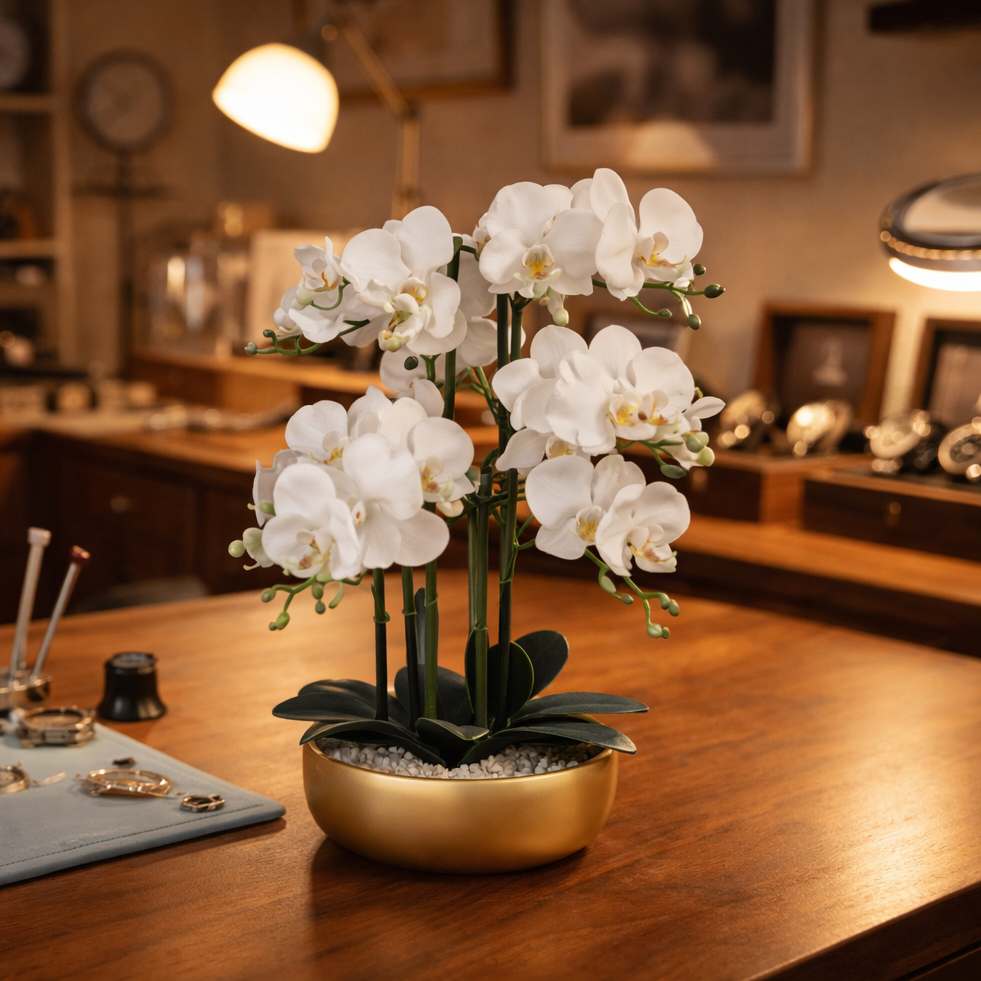 60cm Orchid Artificial White - Gold Ceramic Planter – image 2