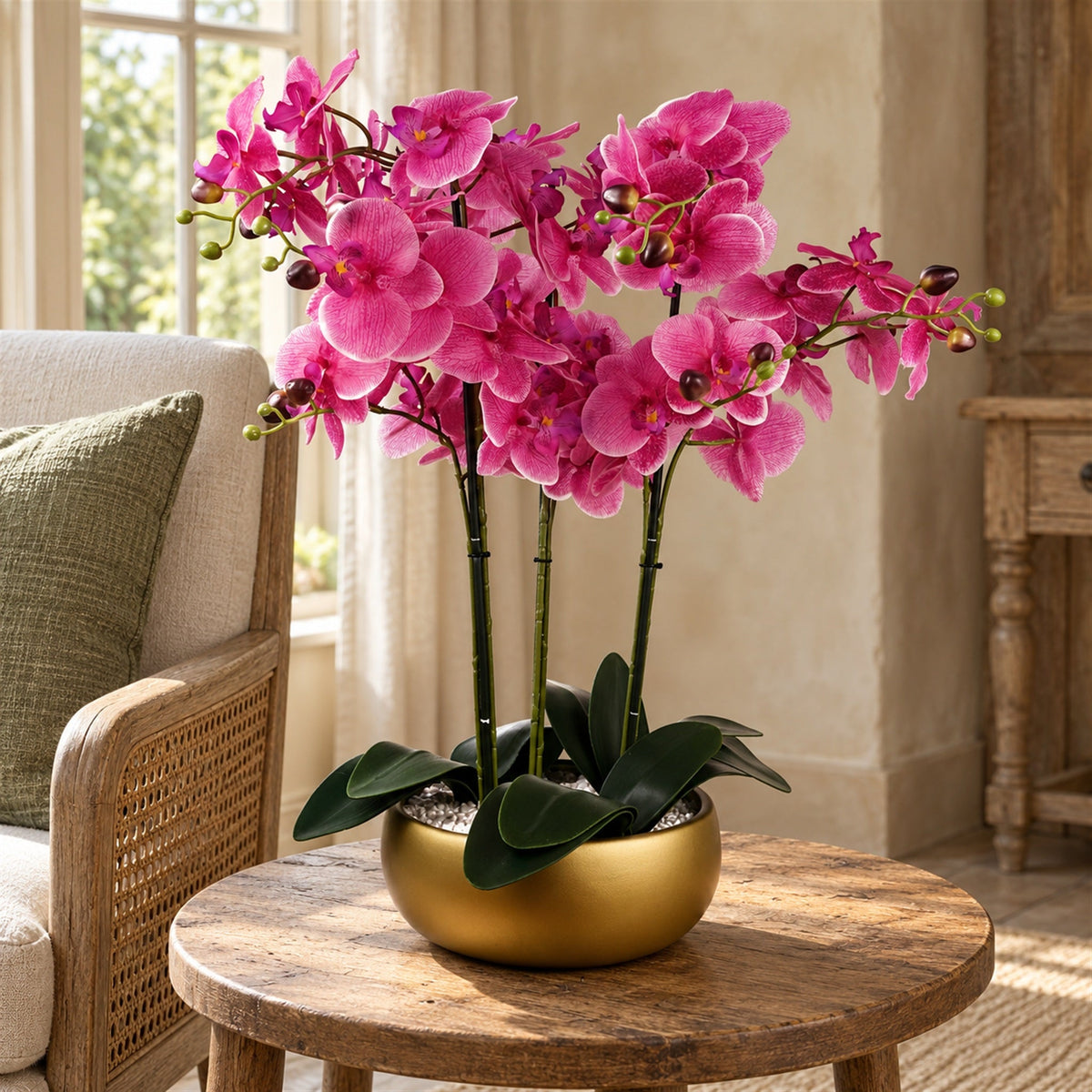60cm Orchid Artificial Pink- Gold Ceramic Planter