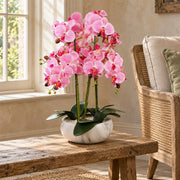 60cm Orchid Artificial Pink - Marble Effect Ceramic Planter