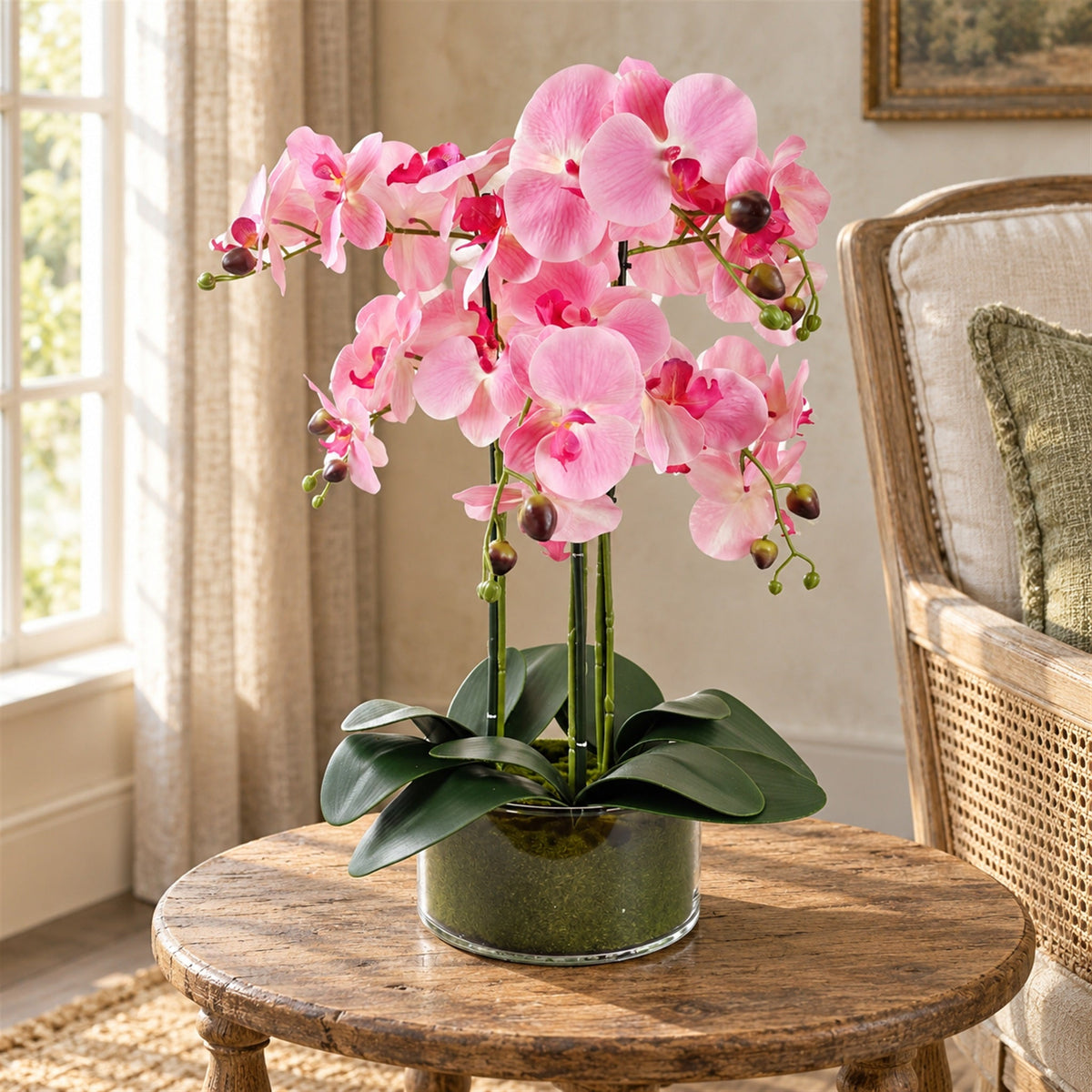 50cm Artificial Orchid with Glass Planter - Pink