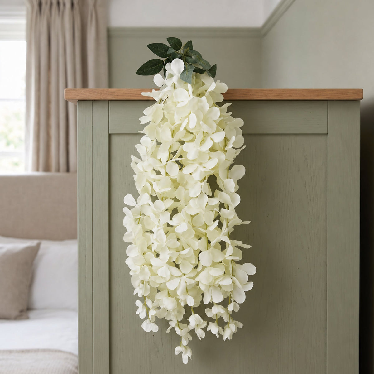 80cm Hanging Wisteria Artificial Faux Silk Flowers in White