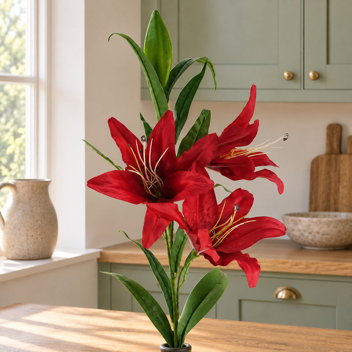 100cm Large Artificial Lily Stem with 3 Flowers