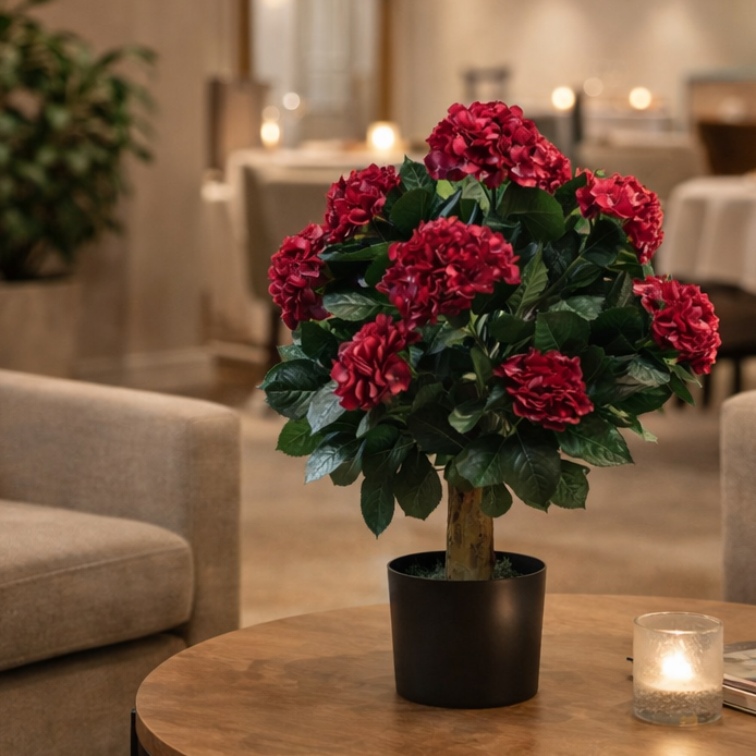 75cm Artificial Pink Bush Hydrangea Plant Potted – image 2