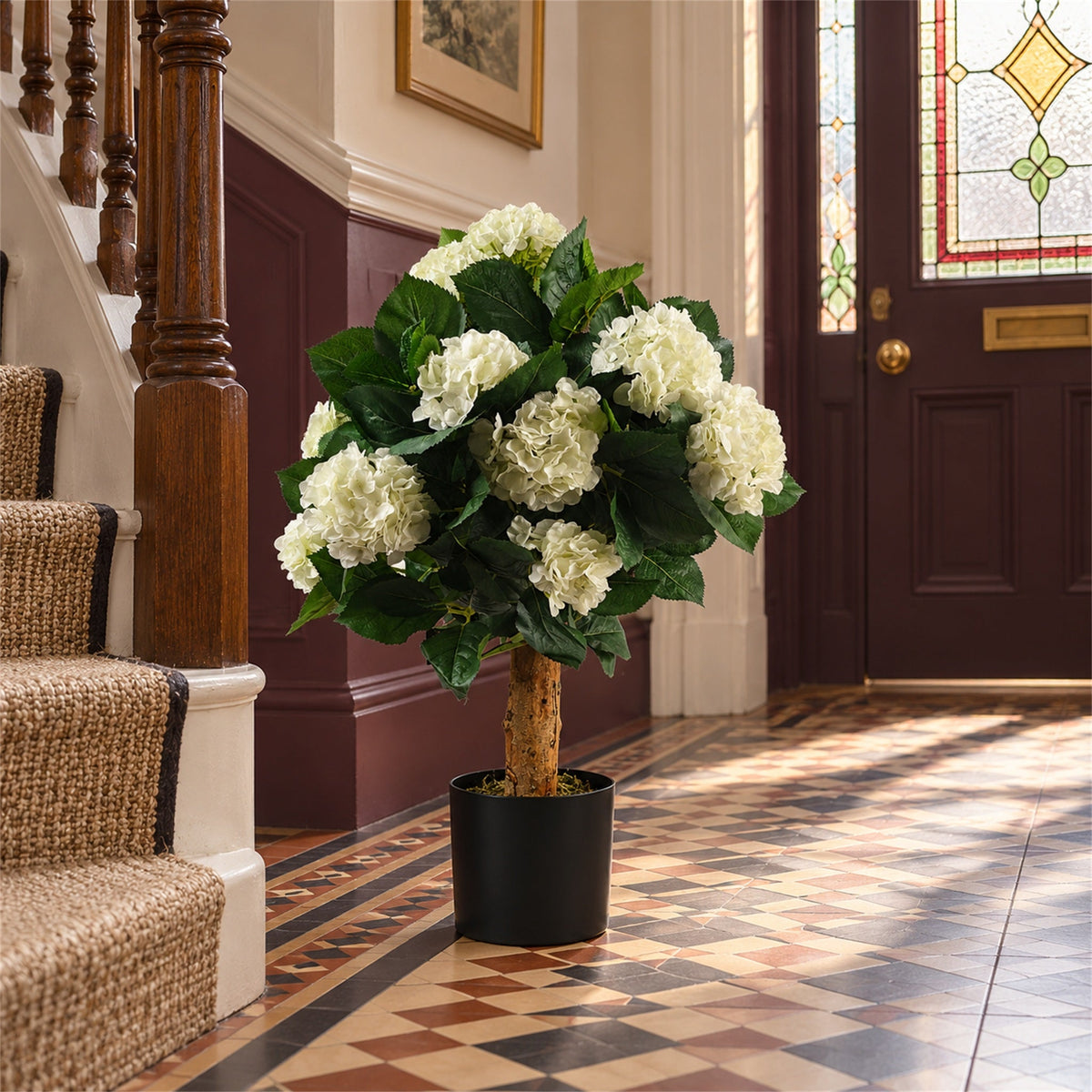 75cm Artificial White Bush Hydrangea Plant Potted