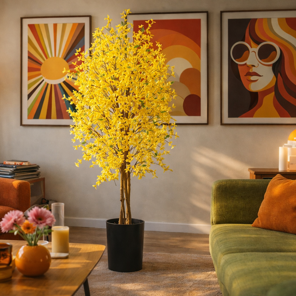 150cm Artificial Forsythia Tree Yellow Blossom – image 2
