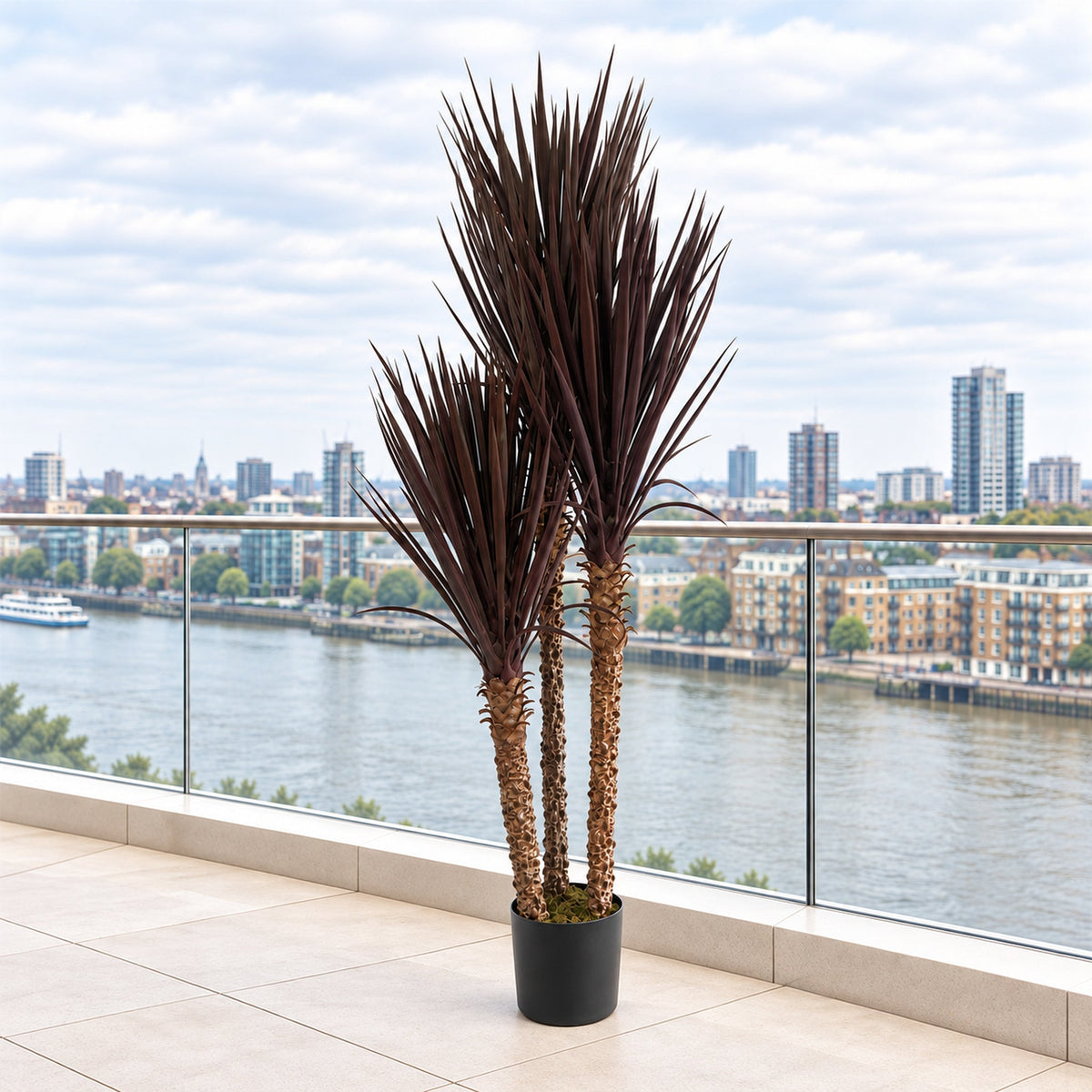 155cm Artificial UV Resistant XL Triple Yucca Tree Plant Spiky Dark