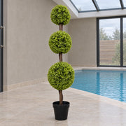 120cm Artificial Green Triple Ball Boxwood Topiary Tree