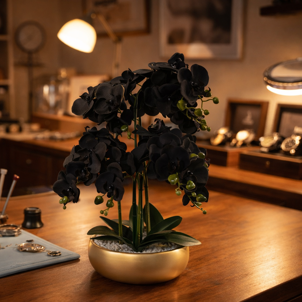 60cm Orchid Artificial Black - Gold Ceramic Planter – image 2
