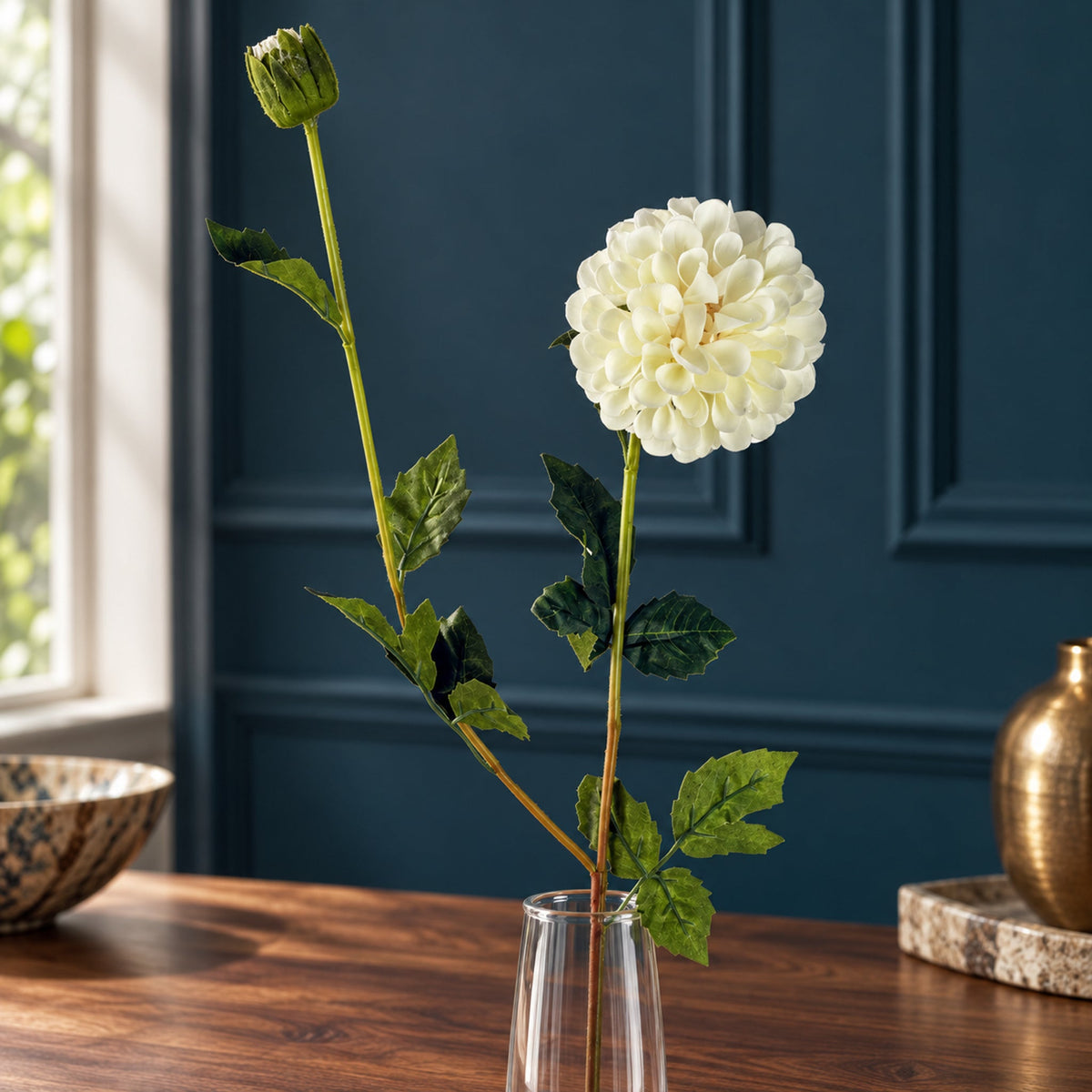 75cm Artificial Dahlia PomPom Flower Stem Realistic