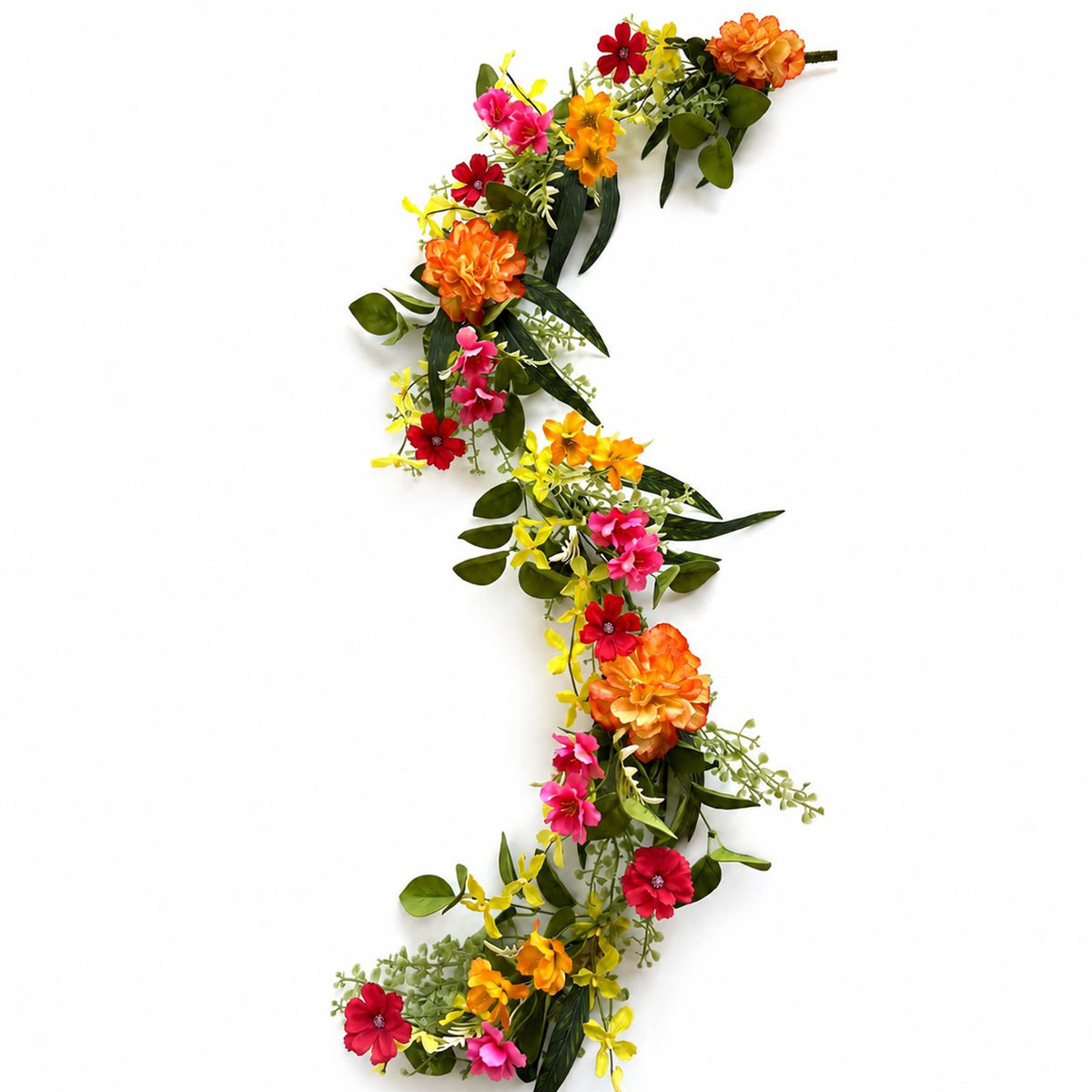 50cm Artificial Bright Spring Flower Wreath and 140cm Garland Set