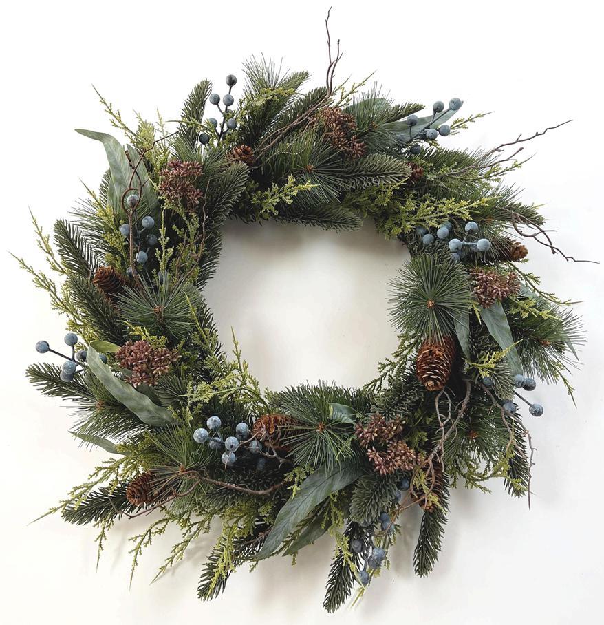 60cm Artificial Christmas Blue Berry and Pine Cone Wreath – image 2