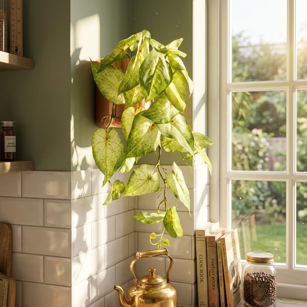 25cm Artificial Trailing Variegated Caladium Vine Plant Light Green – image 2