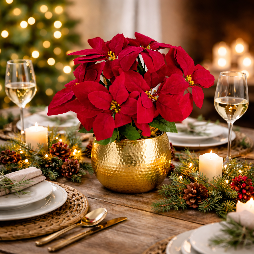 Artificial Christmas Xmas Red Poinsettia Table Display – image 2
