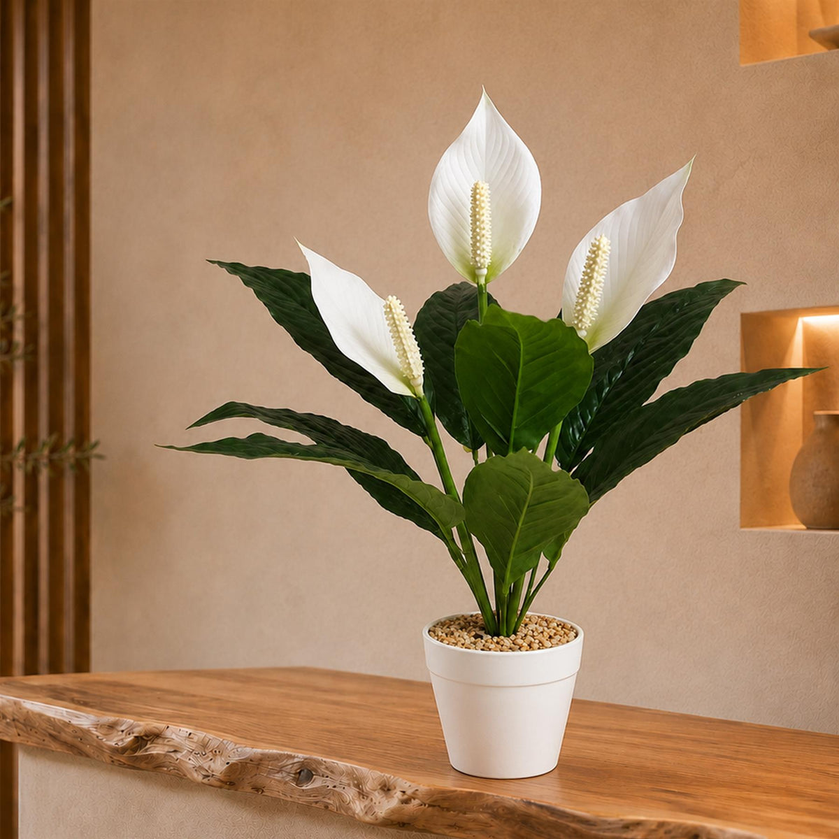 38cm Artificial Peace Lily Plant in White Pot