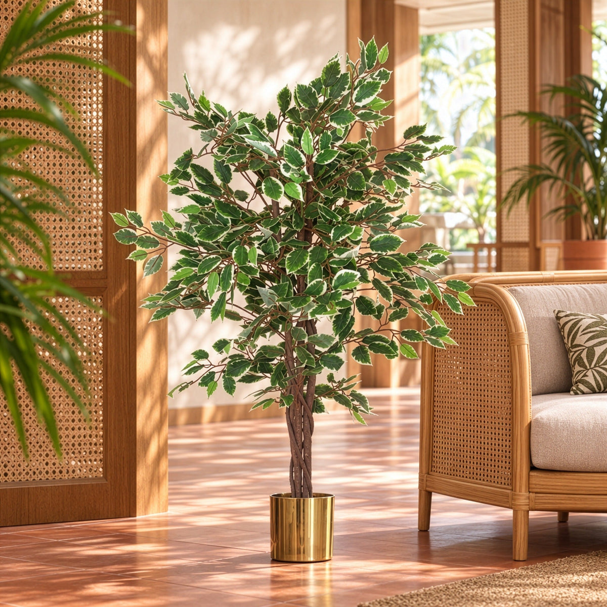 130cm LARGE Realistic White Edge Ficus Artificial Plant Tree